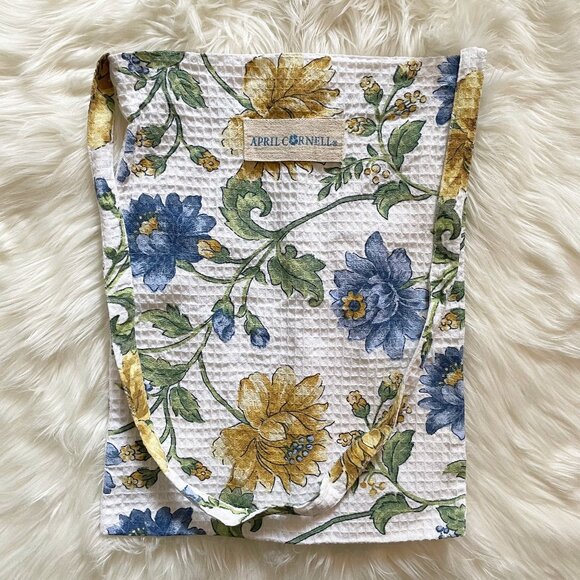 April Cornell Handbags - April Cornell White Blue Yellow Floral Waffle Cotton Cottagecore Tote Bag